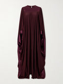 Elegant Burgundy Contrast Satin Maxi Kaftan Dress