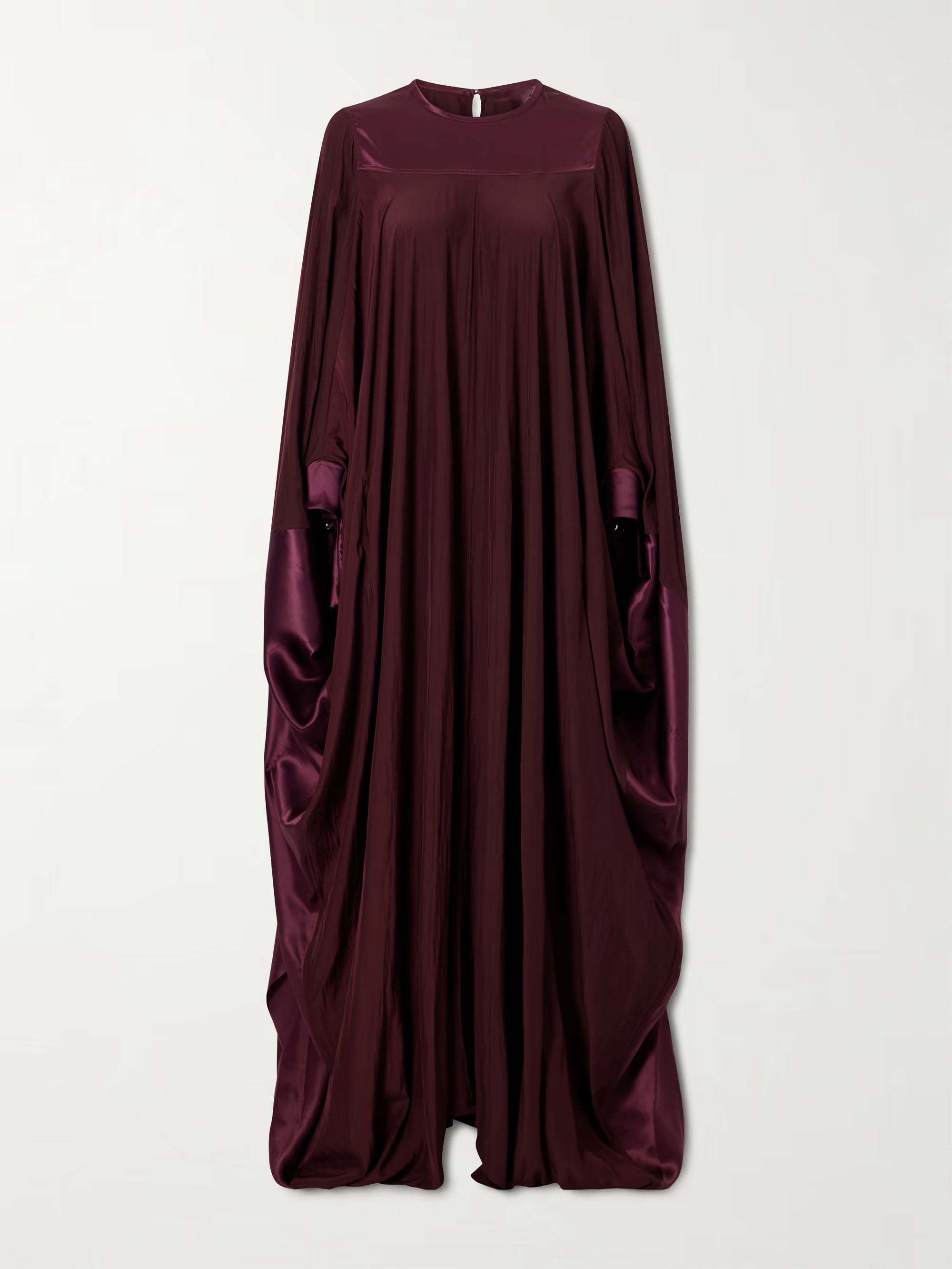 Elegant Burgundy Contrast Satin Maxi Kaftan Dress