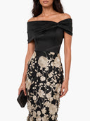 Elegant Floral Embroidered Off-Shoulder Maxi Dress