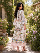 Exquisite Flared Sleeve Floral Print Satin Maxi Dress