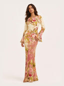 Elegant Floral Print Satin Maxi Dress