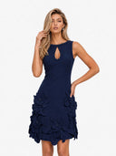 Elegant Floral Sleeveless Keyhole Mini Dress
