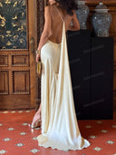 Elegant Green Draped Neckline Maxi Dress