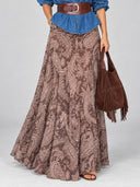 Boho Ruffle Neck Denim Top & Paisley Maxi Skirt Set