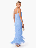 Elegant V-Neck Tiered Fringe Maxi Dress