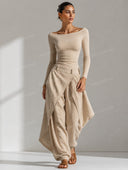 Elegant Off-Shoulder Knit Top & Draped Harem Pants Set