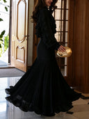 Elegant Ruffle Top & Ruched Mermaid Maxi Skirt Two-Piece Set
