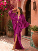 Elegant Satin Batwing Sleeve  Draped Maxi Dress