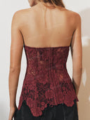 Strapless Lace Corset Top & Wide Leg Pants Two Piece Set