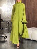 Elegant Pleated Floral Cuff Maxi Dress