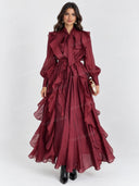 Elegant Bow Neck Ruffle Maxi Dress