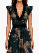 Elegant Floral Print Lace Trim Tiered Maxi Dress