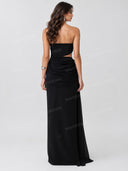 Elegant Rhinestone Trim Strapless Cutout Maxi Dress