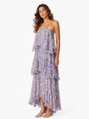 Romantic Floral Strapless High-Low Ruffle Maxi Dress