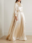 Elegant Glossy Satin Cape Sleeve Maxi Dress