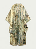 Elegant Tie-Dye Glossy Satin Kaftan Maxi Dress