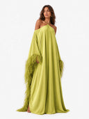 Elegant Halter Cold Shoulder Feather Sleeve Kaftan Maxi Gown