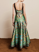 Retro Paisley Print Square-Neck Flared Maxi Dress