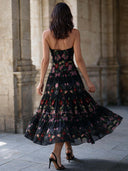 Elegant Backless Printed Layered Chiffon Flowing Maxi Dress