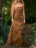 Exquisite Floral Ruched Cami Maxi Dress