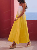 Elegant Color Block Square Neck Maxi Dress