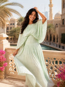 Elegant Pleated Batwing Sleeve Maxi Dress