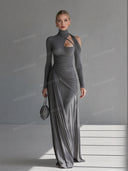 Casual Silky Stretch Pleated Cutout Maxi Dress