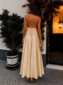 Elegant Beaded Halter Neck Flowy Maxi Dress