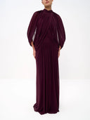Elegant Draped Cape Sleeve Pleated Maxi Dress
