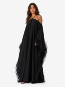 Elegant Halter Cold Shoulder Feather Sleeve Kaftan Maxi Gown
