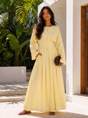 Elegant Pleated Long Sleeve Pocket Maxi Dress