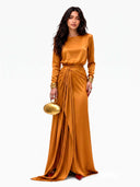 Elegant Draped Satin Maxi Dress