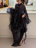 Unique Sheer Ruffle Cape Maxi Dress