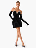 Elegant Strapless V-Neck Rhinestone-Embellished Mini Dress