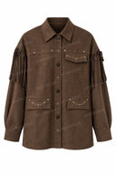 Western Fringe Belted Shirt Jacket