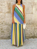 Colorful Stripe Halter Maxi Dress