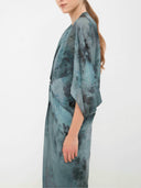 Elegant Floral Print Draped Kaftan Maxi Dress