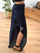 Casual Draped Top & Sculptural Wide Leg Jeans Set