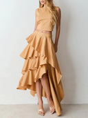 Elegant Crop Top & Tiered Asymmetrical Skirt Two-Piece Set