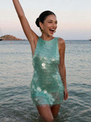 Elegant Sequin Scale Backless Mini Dress