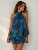 Boho Printed Halter Neck Bubble Mini Dress