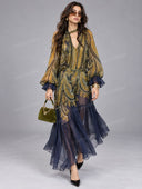 Retro Paisley Print Chiffon Maxi Dress