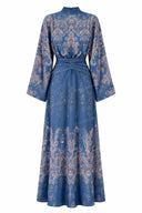 Paisley Print Mock Neck Batwing Sleeve Midi Dress