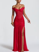 Off-The-Shoulder Mesh Maxi Dress