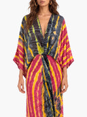 V-Neck Printed Slit Streamer Design Maxi Dress