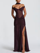 Off-The-Shoulder Mesh Maxi Dress