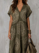 Casual Tribal Dot Print V-Neck Maxi Dress