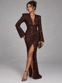 Sexy Floral Lace Lace-Up Slit Maxi Dress