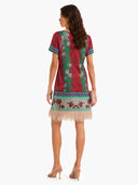 Retro Floral Print Feather-Hem Mini Dress