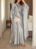 Elegant Shimmer Satin Batwing Sleeve Kaftan Maxi Dress